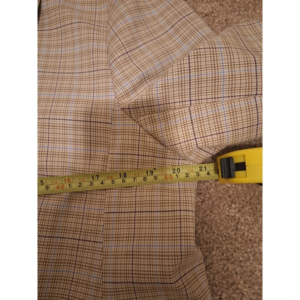 Ann Taylor Womens 16P Petite Plaid Blazer Tan Blue Single Button Workwear Jacket